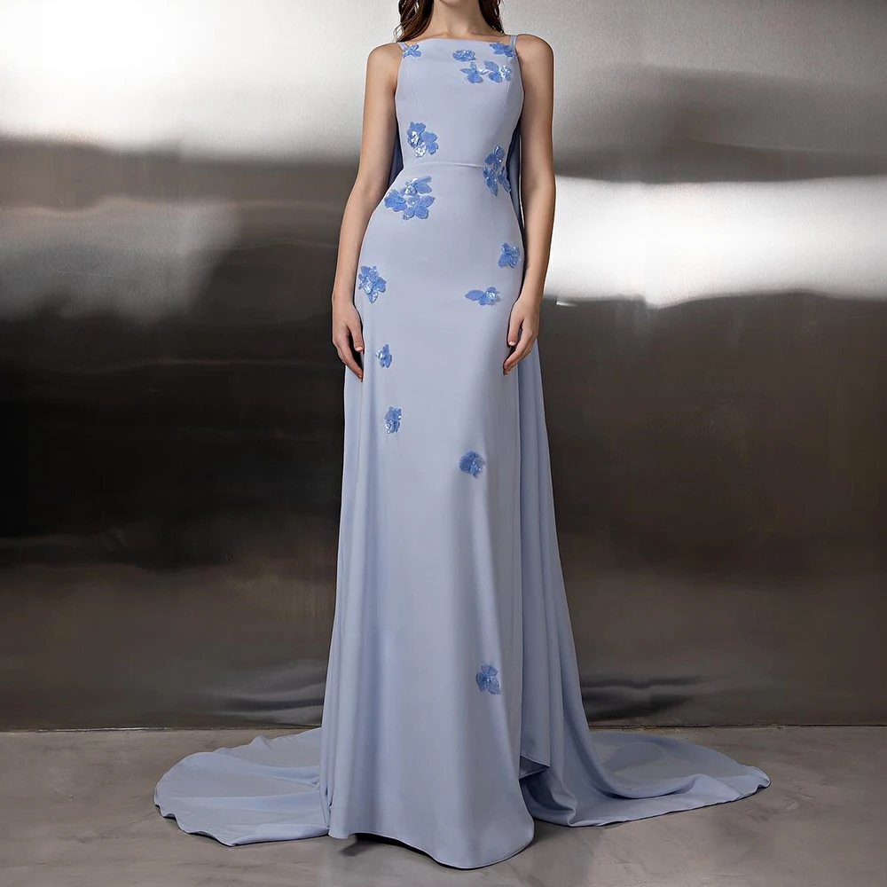 

Customized Mermaid Evening Dresses Floor-length Square Collar Sleeveless Prom Gown Fashion Sequined Simple Draped Party Gown