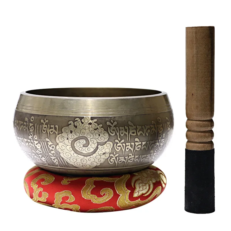 Singing Bowl Tibetan Yoga Meditation Sound Bowl Set Double Surface Hammer & Silk Mat