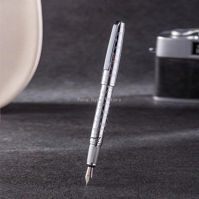 

New Picasso 918 Metal Fountain Pen Gold/Silver Blade F 0.5mm Nib ,Beautiful Silver Smooth Writing Pen,business Stationery Gift