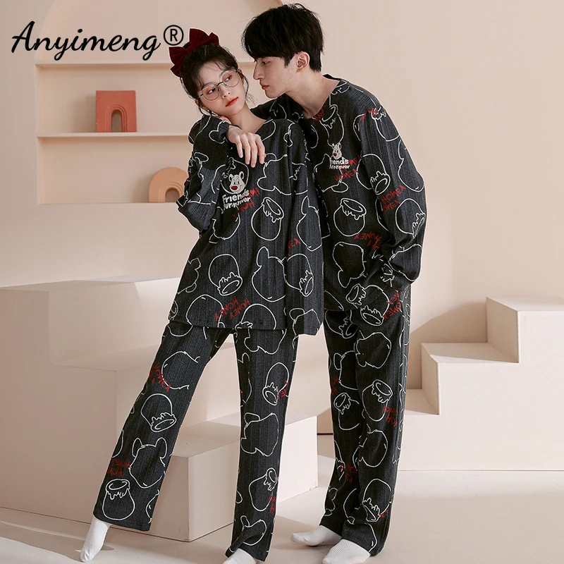 Couple Pajamas New Fashion Mens Womens Loungewear Cotton Sleepwear Spring Autumn Long Sleeve Cartoon Printing Couple\'s Nightwear