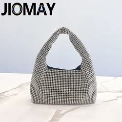 Jiomay-女性用のモノクロシルバーイブニングバッグ,きらびやかなラインストーンの財布,ポータブルハンドバッグ,ファッショナブルなハンドバッグ