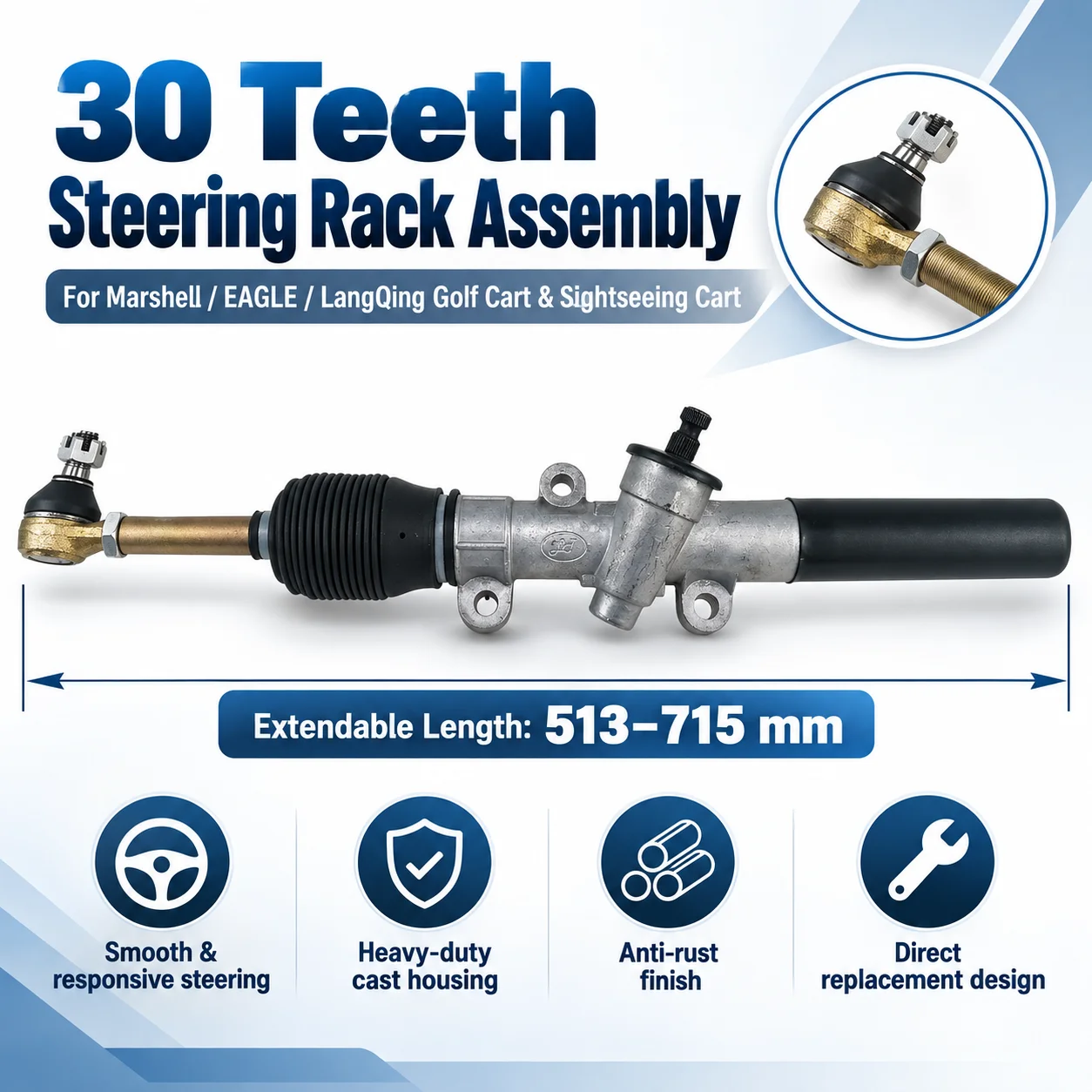 EAGLE LangQing Marshell 30 Teeth Steering Rack Assembly, Golf Cart & Electric Sightseeing Shuttle Car Parts