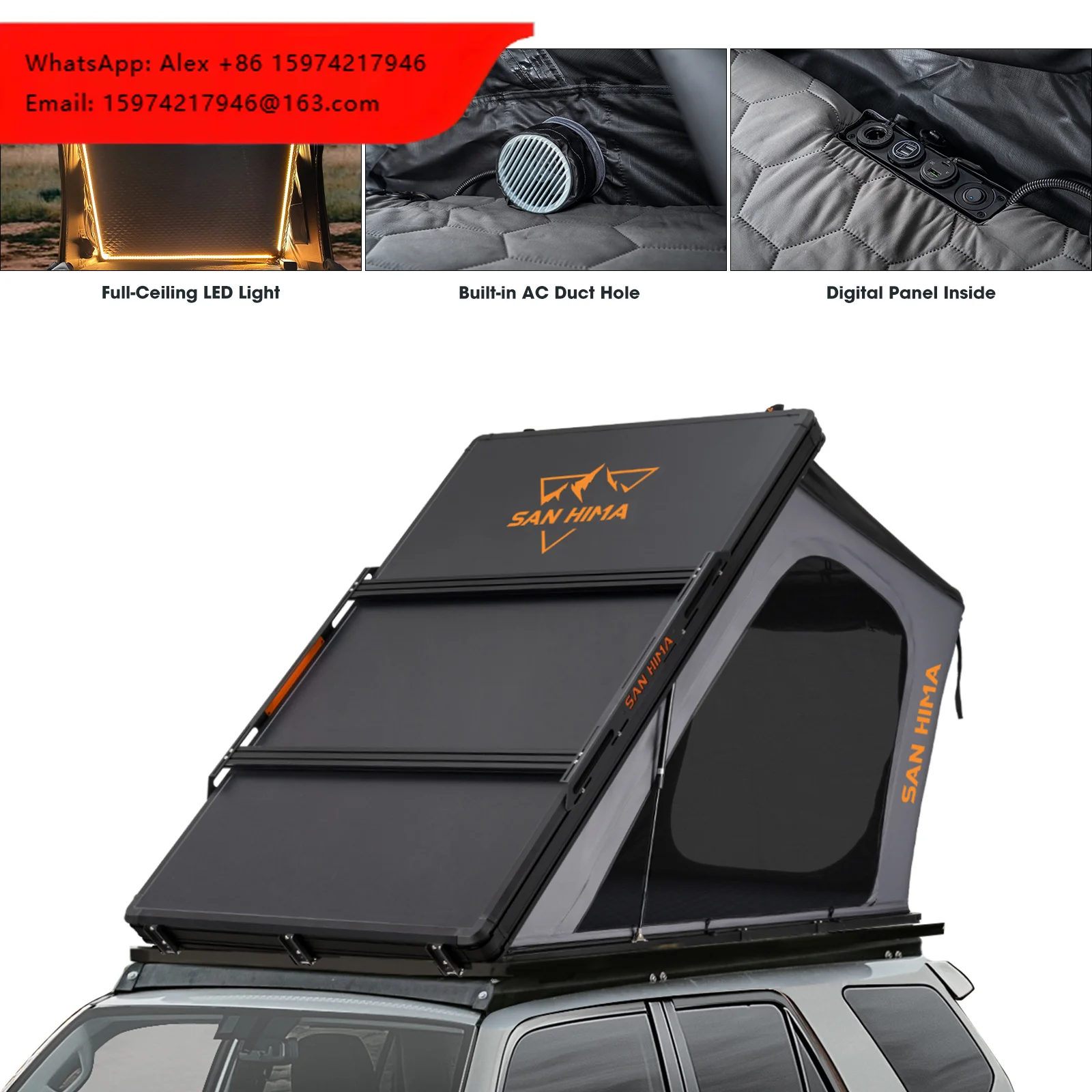 SAN HIMA Hardshell Rooftop Tent Slimline Lightweight 73kg 138mm USB Charging AC Duct LED Light For SUV Jeep 4x4
