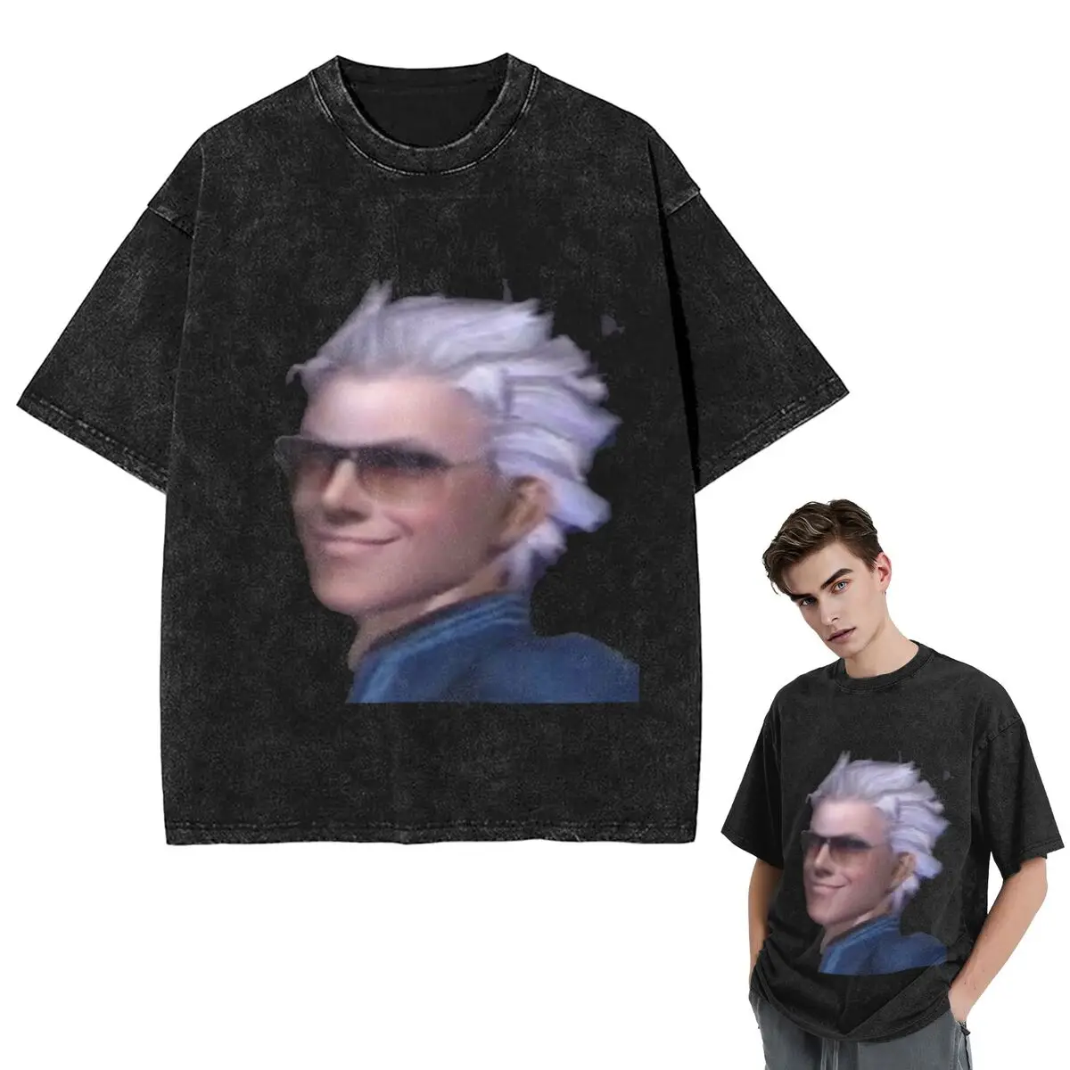 Streetwear T-Shirts Vergil From The Devil May Cry Series Washed T Shirt Short Sleeve Hip Hop T-Shirt Tops Tees for Men Women
