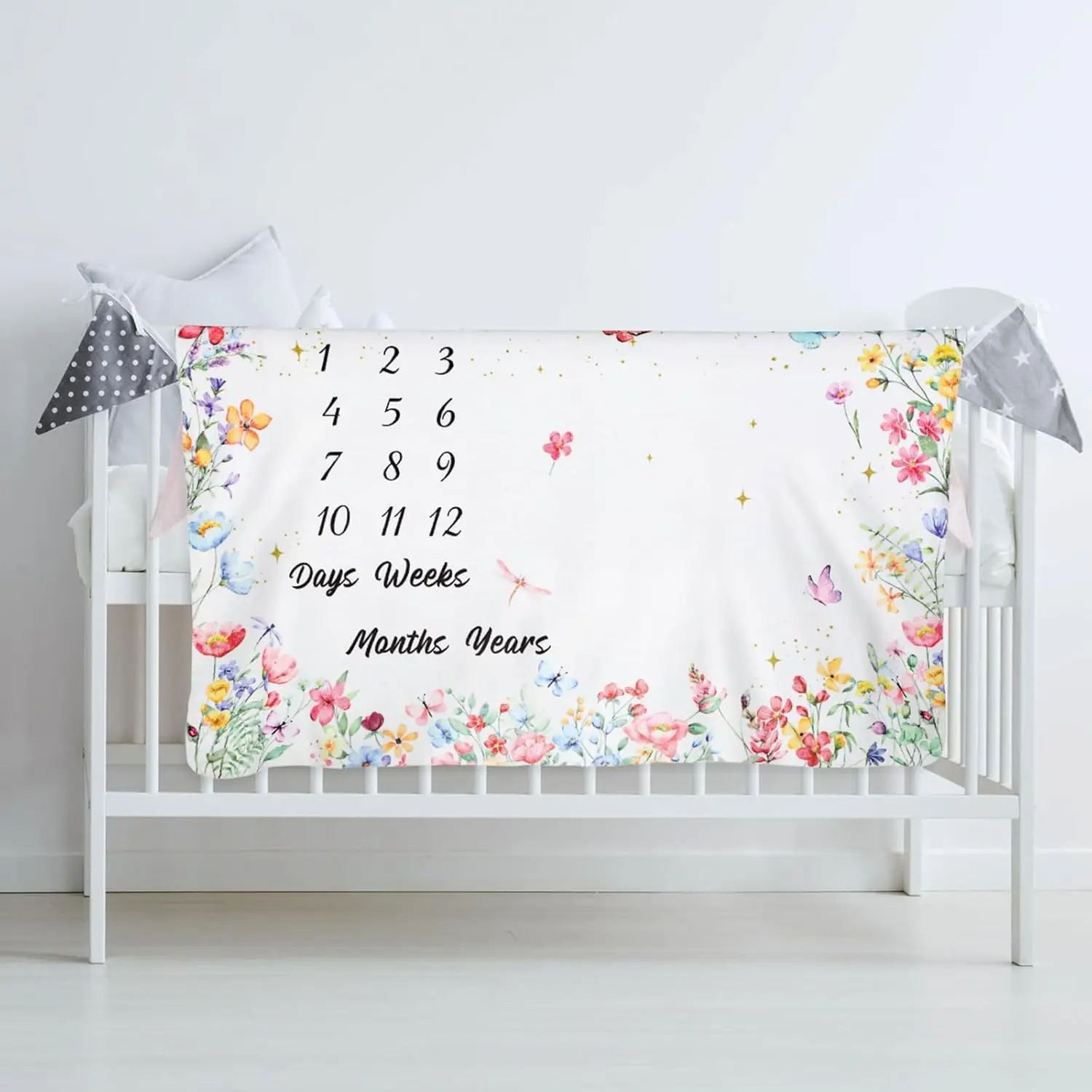 

VIKAMA Baby Monthly Milestone Blanket - 12-Month Growth Record - Newborn Photography Background Blanket - Baby Room Decoration