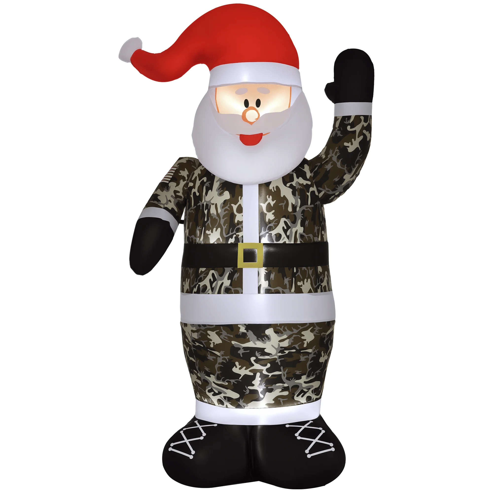 8' Christmas Inflatables Outdoor Decorations Santa Claus Wearing Camouflage, Blow-Up Yard Decor with LED Lights Display