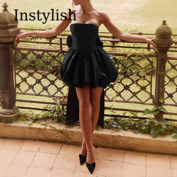 Strapless Satin Big Bow Tube Top Backless Skirt Short Skirt Wedding Party Dinner Sexy Strappy Evening Dress Dress for Women view 5