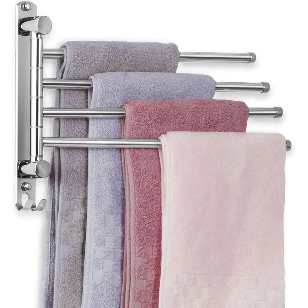 

4-Arm Swivel Wall-Mounted Towel Holder, Space-Saving Stainless Steel Towel Rack for Bathroom and Kitchen