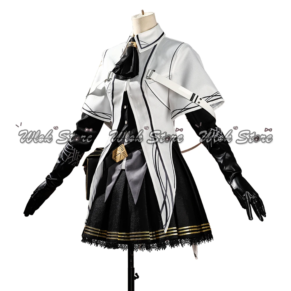 Spiel Virtuosa Arturia Cosplay Arknights Kostüm komplette Set Uniform Arturia lange schwarze Grauhaar Perücke Halloween Party Outfits Schuhe