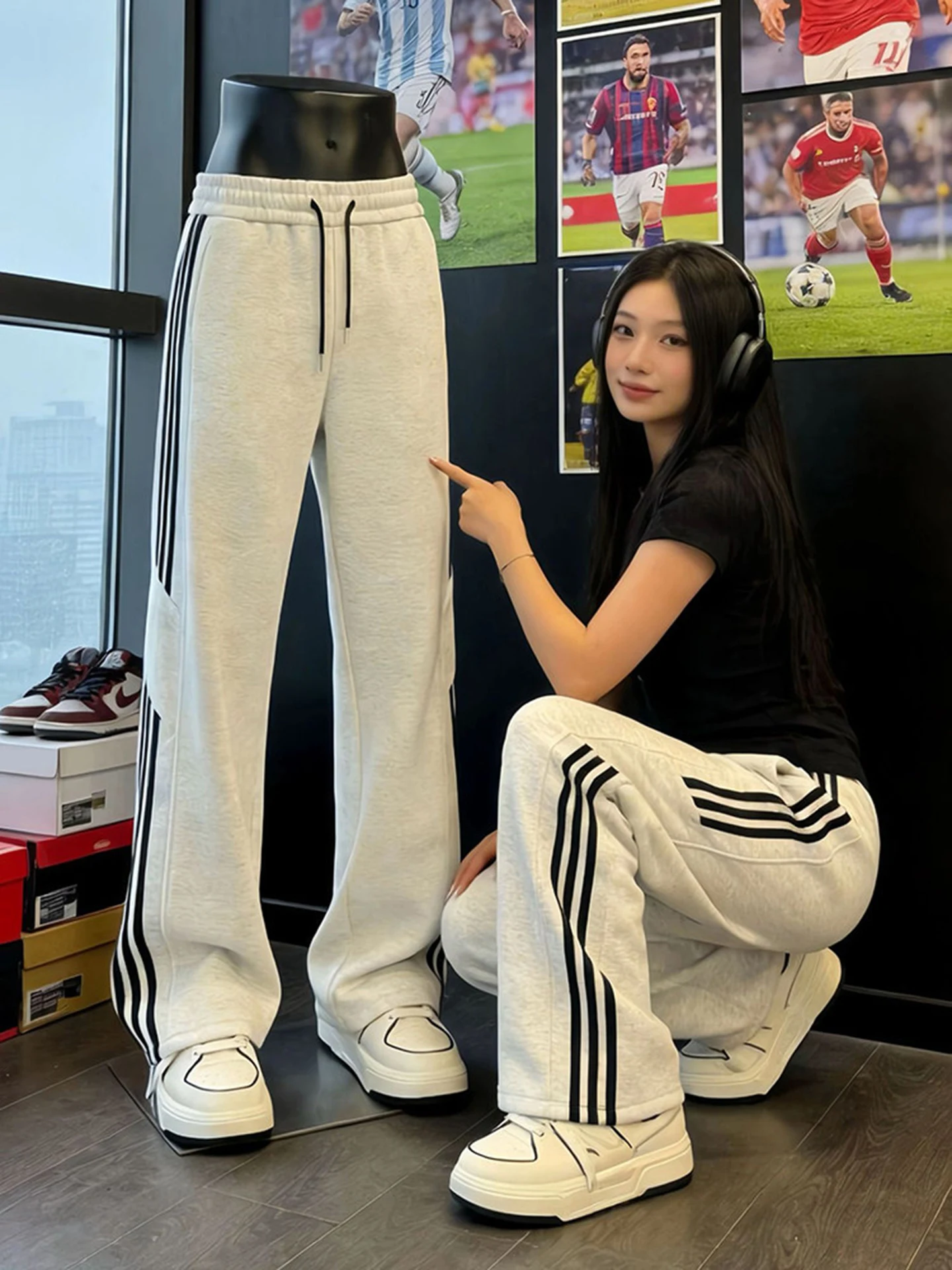 

American Sle Tee Bars Casual Sports Sweatpants Men's Spring Teenage Striped Straight Leg Loose Wide Leg Long Pants