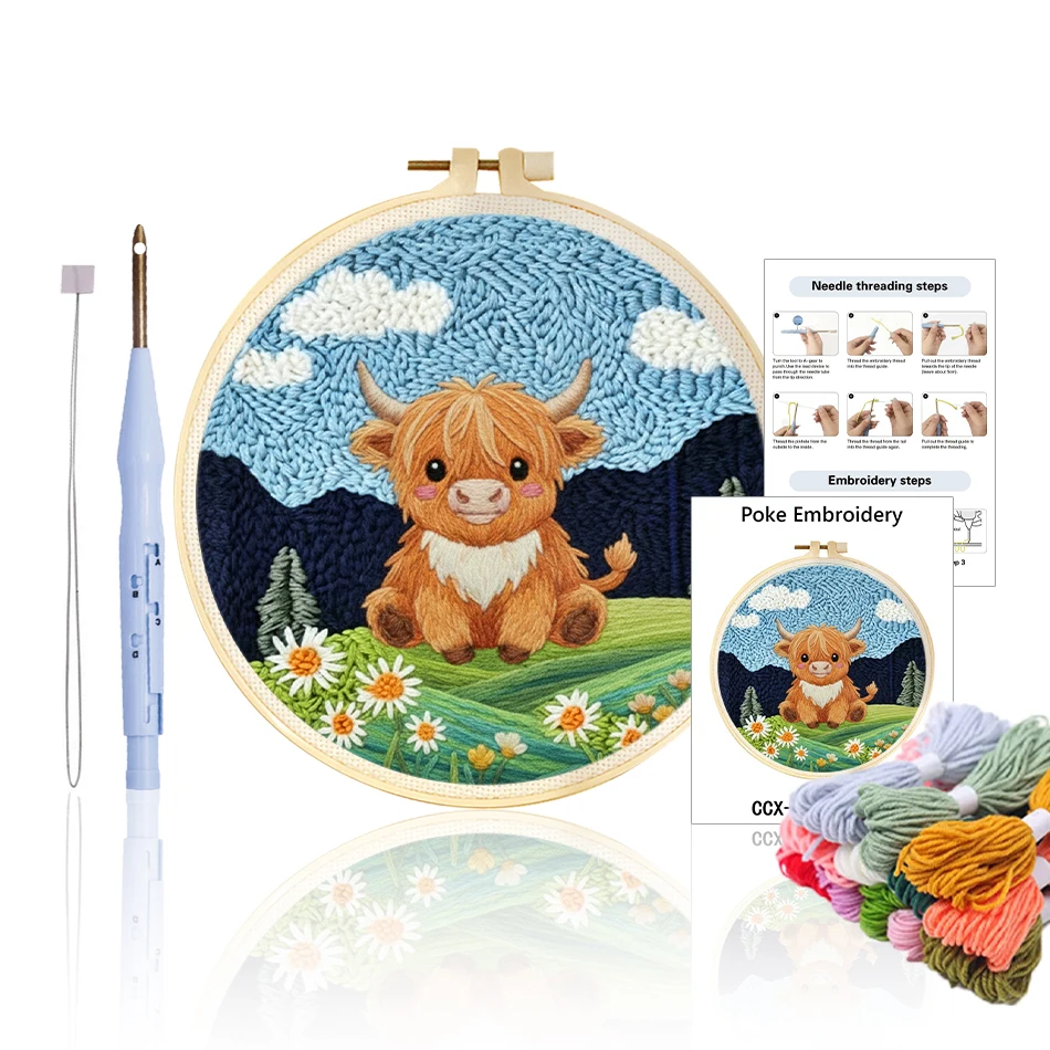 GATYZTORY punch needle embroidery kits Tufting for needlework and creativity Cute cow Yarn Sewing kit crafts For Handiwork Knit