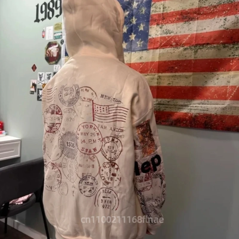 Abbigliamento da ballo di strada americano di vendita caldo, felpa con cappuccio stampata da strada di marca alla moda, felpa con cappuccio con cerniera hip-hop alla moda