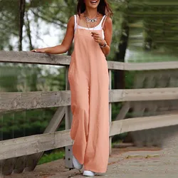 Oversized Women's Casual Sleeveless Jumpsuit Summer Solid Color Playsuit Ladies Loose Fit Wide Leg Rompers Female Lothing 2024