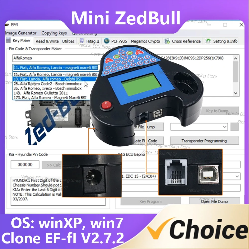 

Mini ZedBull V508 OBD programming diagnosis for car Hitag2 cloning EF-fI V2.7.2 anti-theft system searching for PIN code device