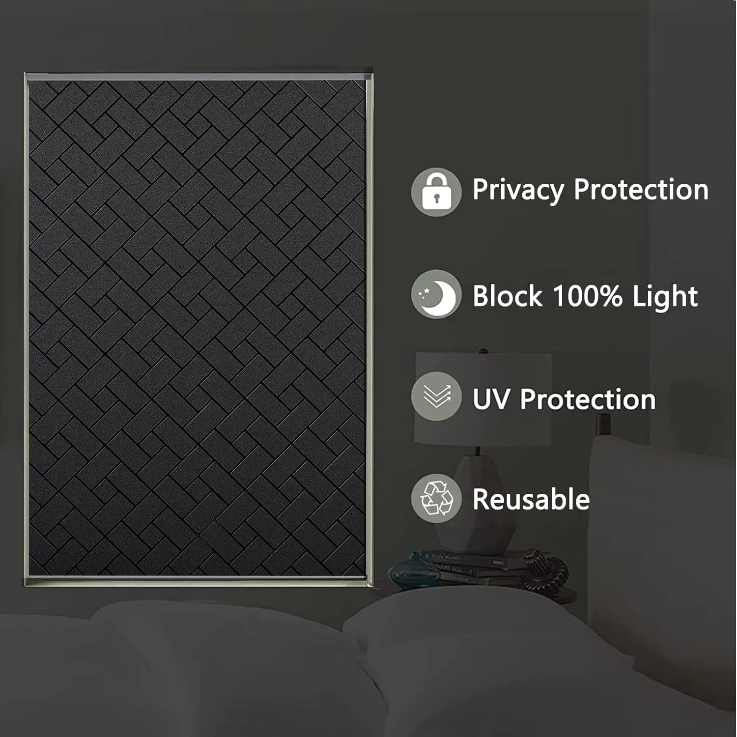 Total Blackout Window Film 100% Light Sun Blocking Window Covering Darkening Privacy Heat Control Static Cling Stickers for Home