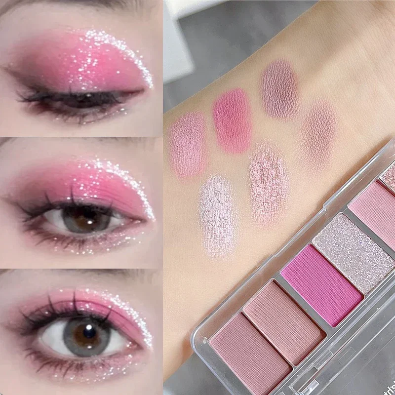 Paleta de sombra de ojos de 6 colores, Rosa Punk, perlado, mate, brillo, pigmento de ojos azul y verde duradero, Cosméticos de maquillaje