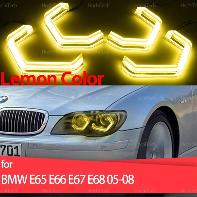 

For BMW 7 Series E65 E66 E67 E68 Alpina B7 LCI 05-08 Crystal M4 Style Lemon Yellow Angel Eyes LED White Headlight Rings Kit DRL