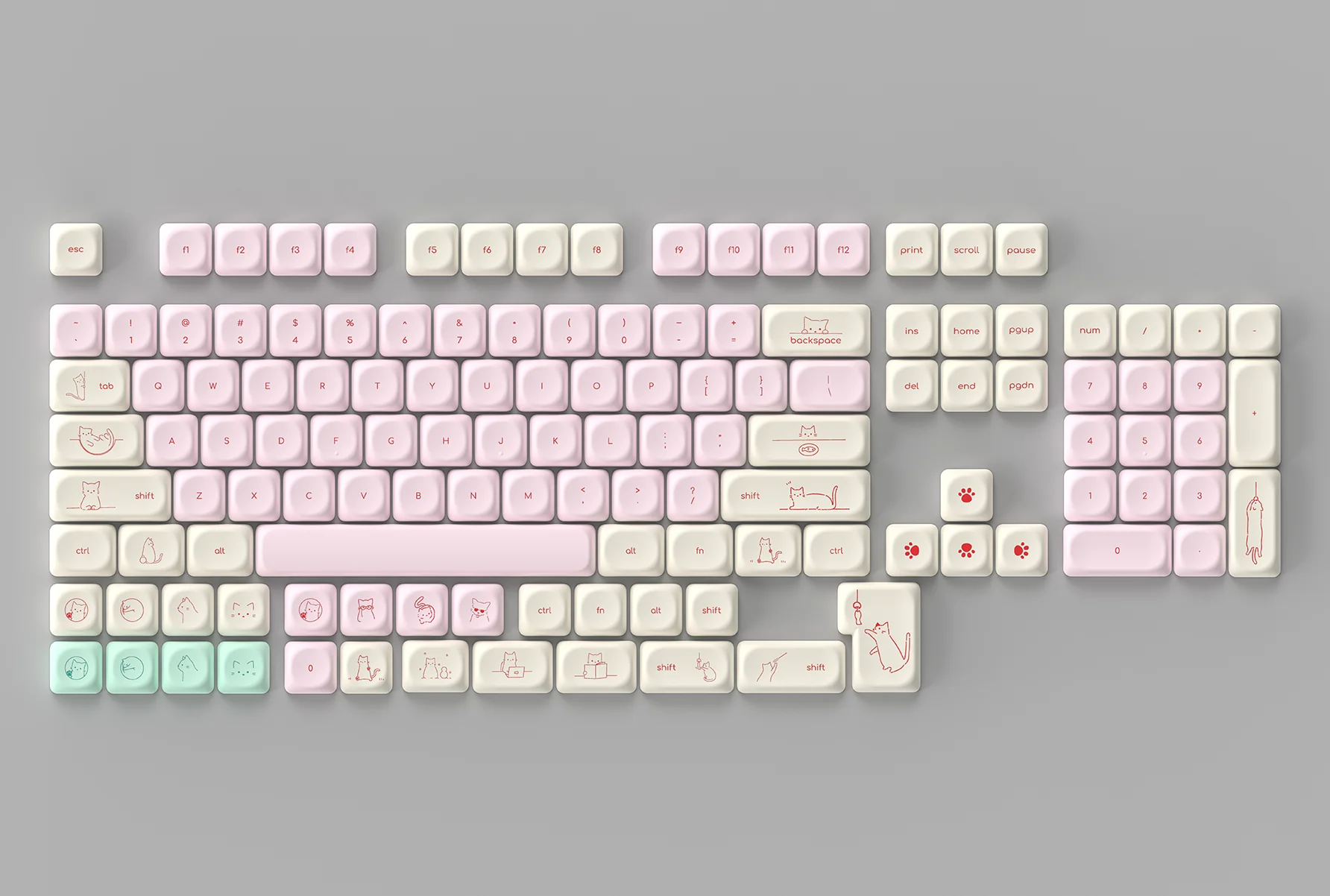 

Cute Cat Korean Keycaps 128 keys PBT Sublimation Moa Ball Cap Pink Minimalist Small Font Mechanical Keyboard Keycaps