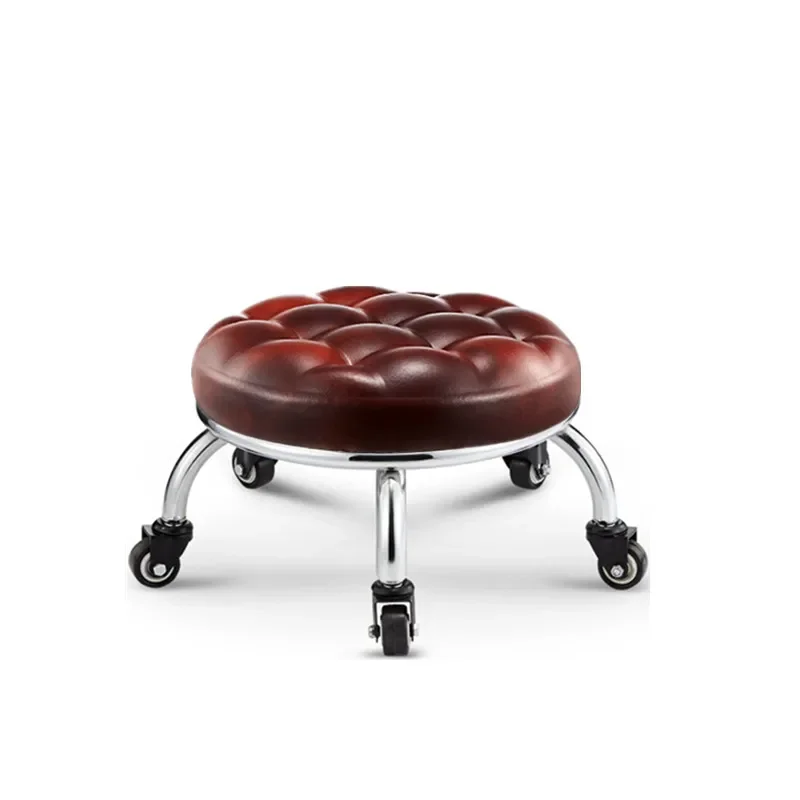 Small Stool Household Pulley Low  Soft Seats Living Room Chair Pedicure Manicure round  Bearing Wheel Sliding