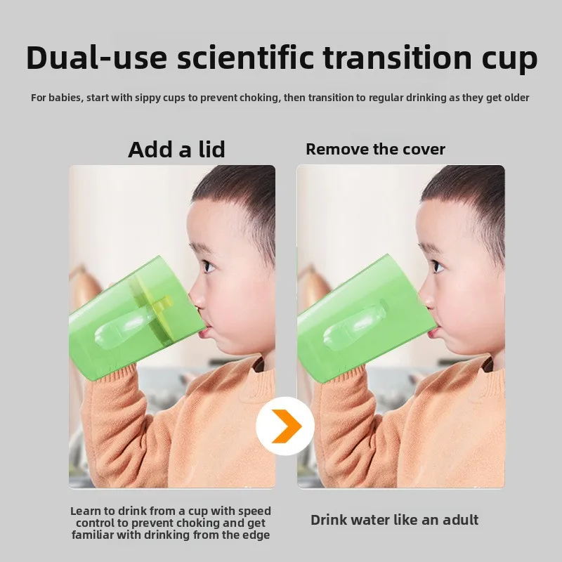 Children's Learning Drinking Cup Dual Ear Anti Choking Control Speed Cup Baby With Handle Open Mouth Direct Drinking Cup