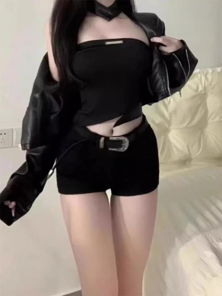 

Sexy Low Waist Super Short Jeans Shorts Women's Elastic Slimming Hot Pants Black Dance Club Butt Covering Shorts Casual Style