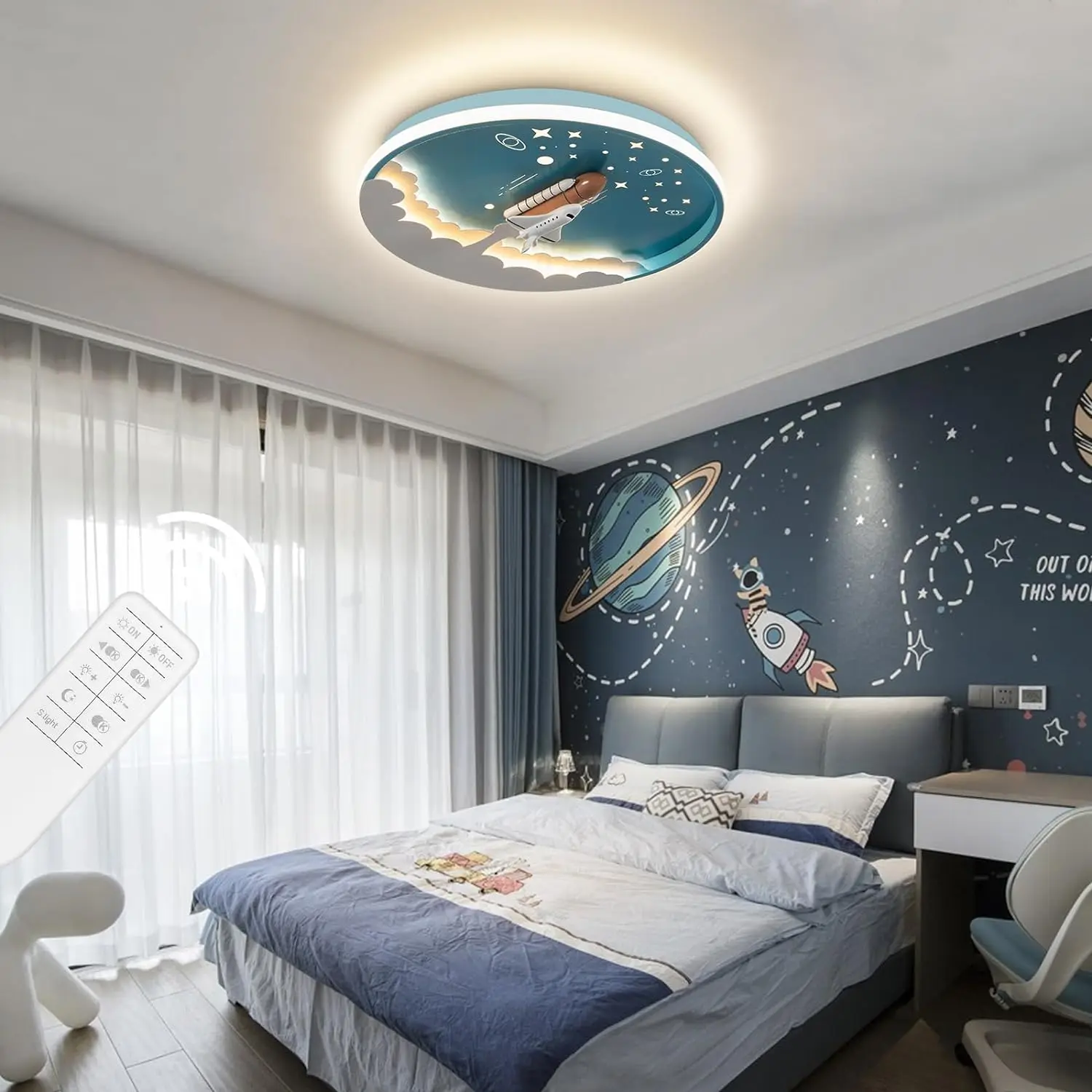 Plafonnier LED à intensité modulable avec télécommande, design moderne, luminaire décoratif de plafond, idéal pour une chambre d'enfant ou une cuisine, 20 pouces, 3000 à 6000K