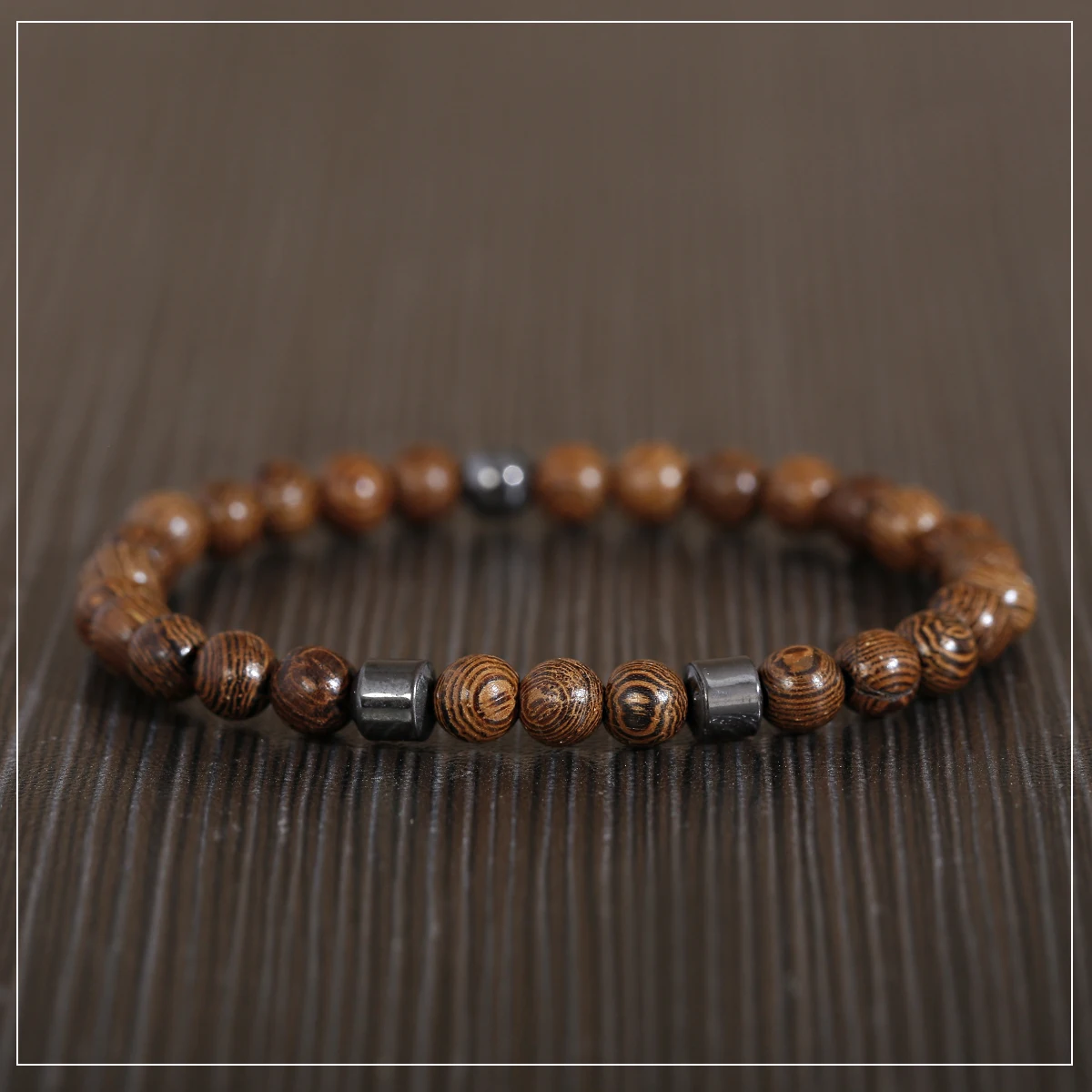 Ethnic Men Natural Wood Beaded Rosary Bracelets Fashion Hematite Beads Meditation Prayer Elastic Bracelets Yoga Jewelry Homme
