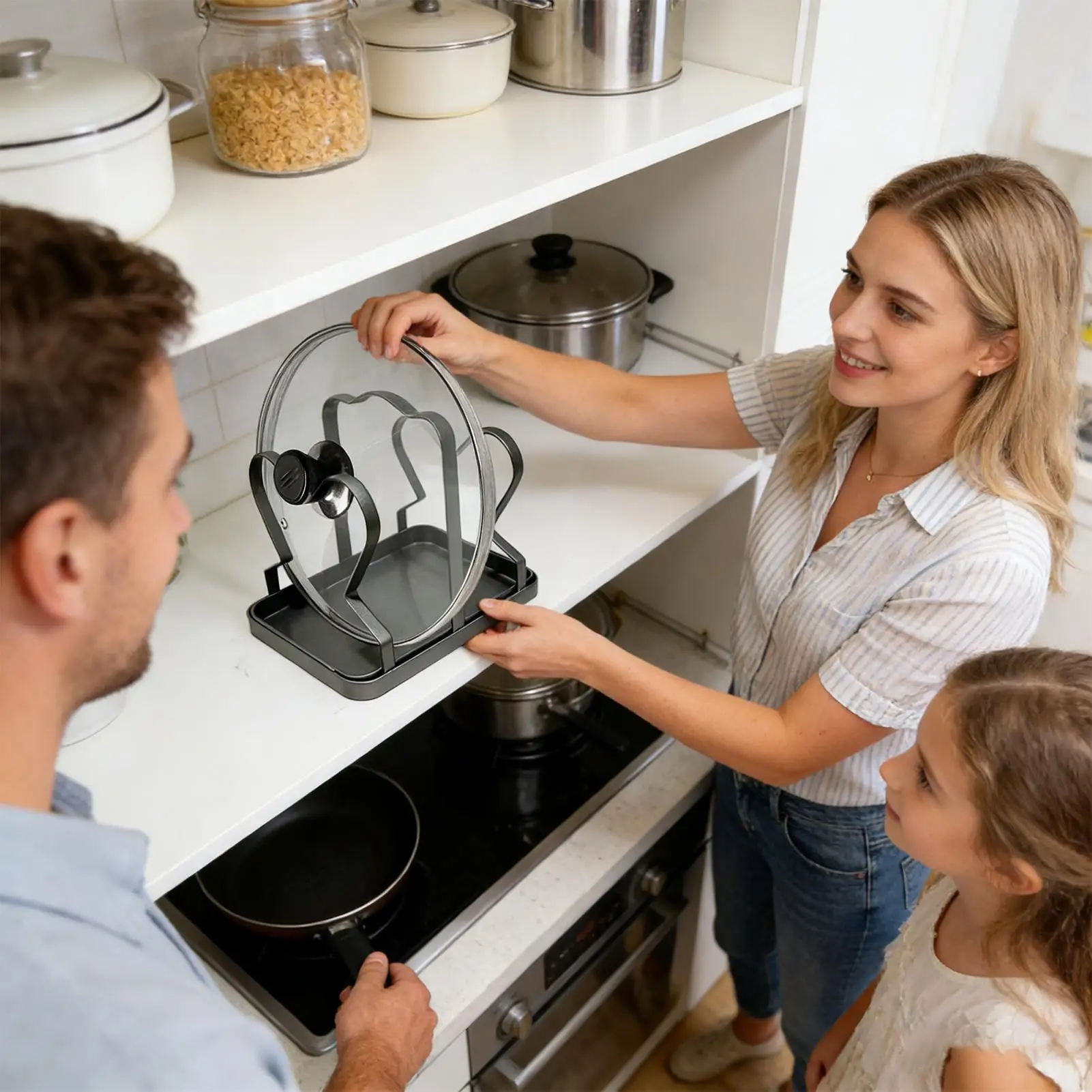 

Pot Lid Organizer Non-Slip Waterproof Space Saving Tool Pan Lid Organizer For Pans Kitchen Cooking Countertops Cabinet Indoor