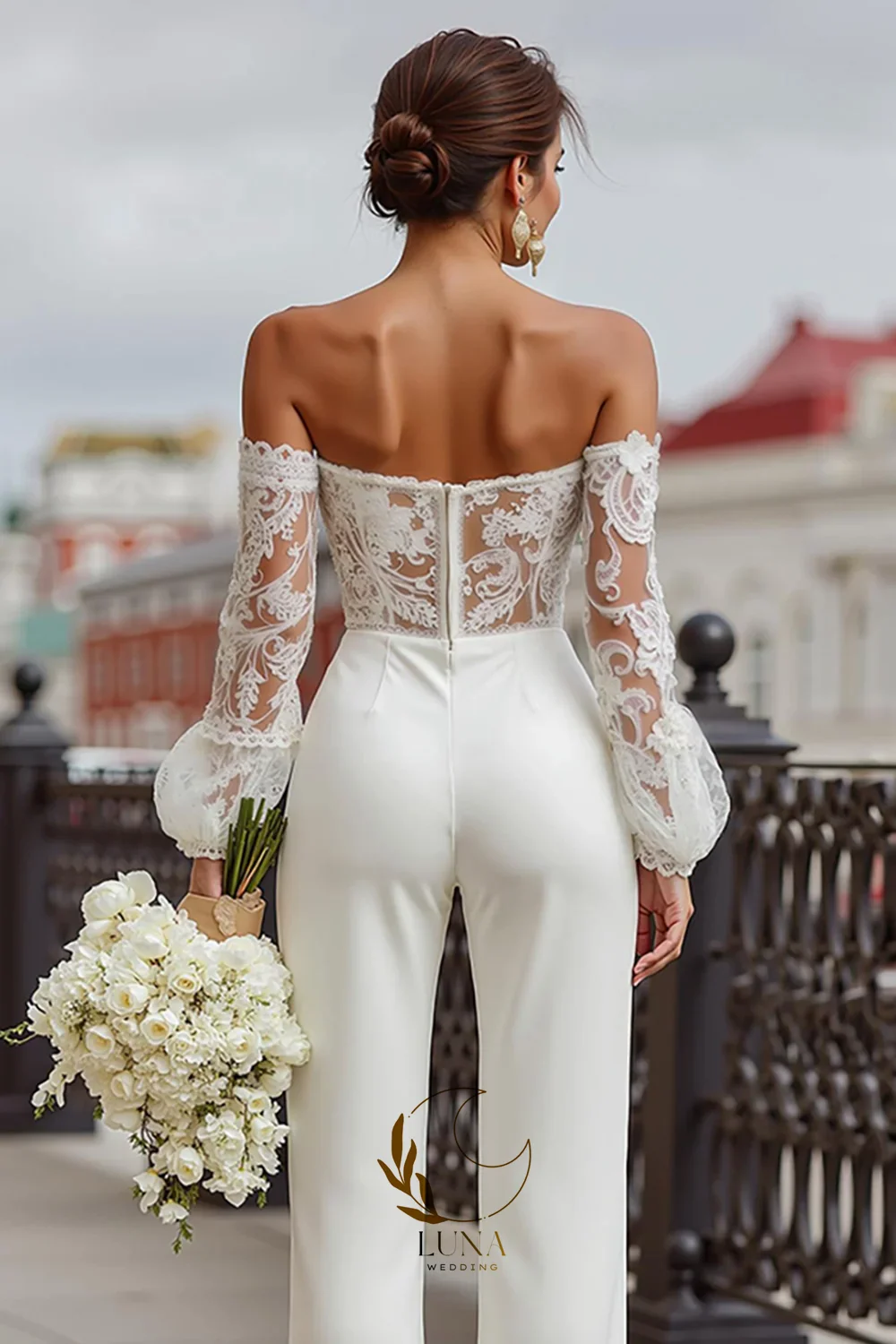 Luna Wedding Jumpsuits Prom Dress Princess Women Evening Dresses 3D-Lace Slim Fit Party Grown Vestidos De Novia Size Customized