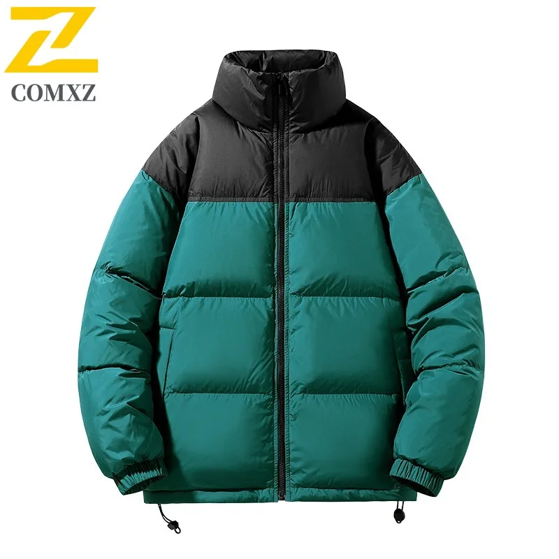 COMXZ Men's Parker Coat Block Color Lightweight Stand Collar Casual Versatile Skiing Puffer Jacket Travel Minimalist Down Jacket