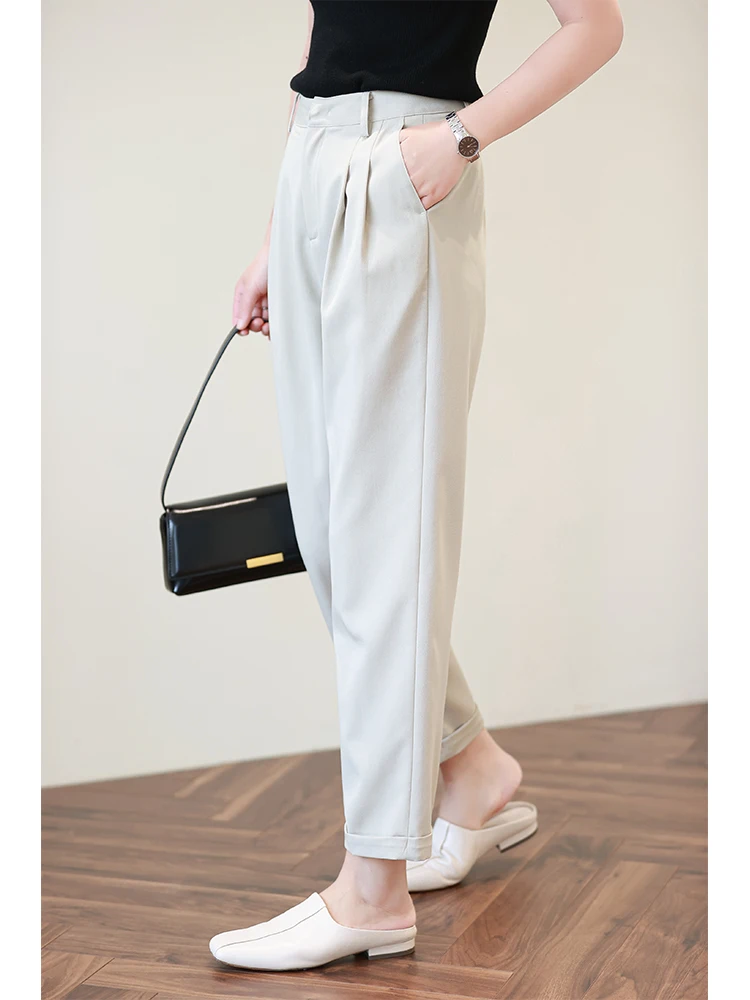 

Retro High Waist Slimming Khaki Cuffed Straight Leg Casual Pants Women's 2025 Spring New Commute Suit Nine Points Pants