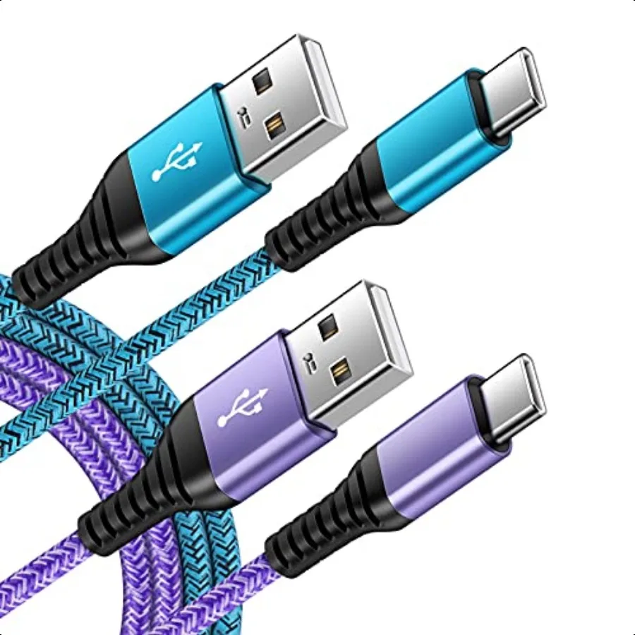 C شاحن الحبل شحن سريع USB نوع C كابل أندرويد كابلات الشاحن 6FT 2 حزمة لسامسونج غالاكسي S25 S24 S23 S22 S21 S20 الترا