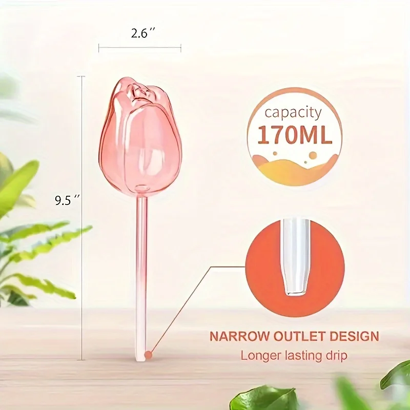3 PCS Tulip Irrigation Balls with Narrow Mouth Design to Extend Drip Time, Suitable for Indoor and Outdoor Potted Plants