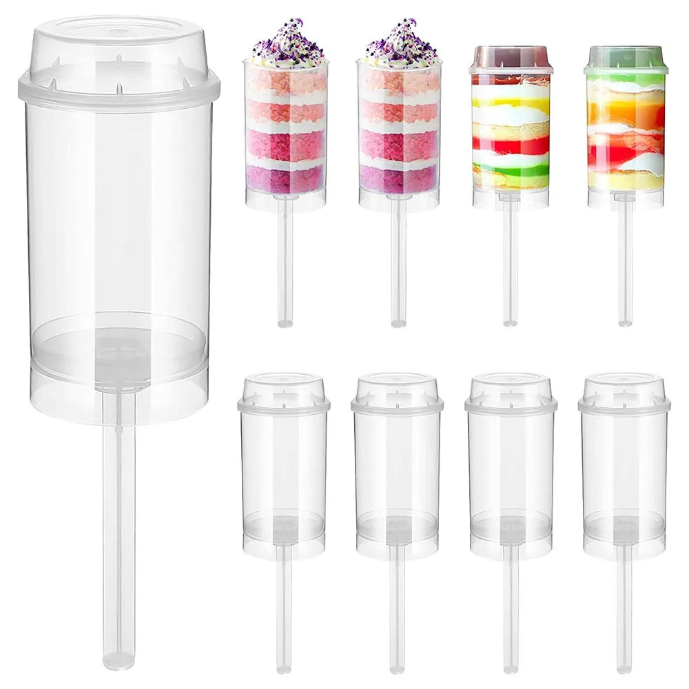 Round Shaped Clear Push- Up Cake Shooter Plastic Cake Push- Pops Containers with Lids for Ice Cream Dessert