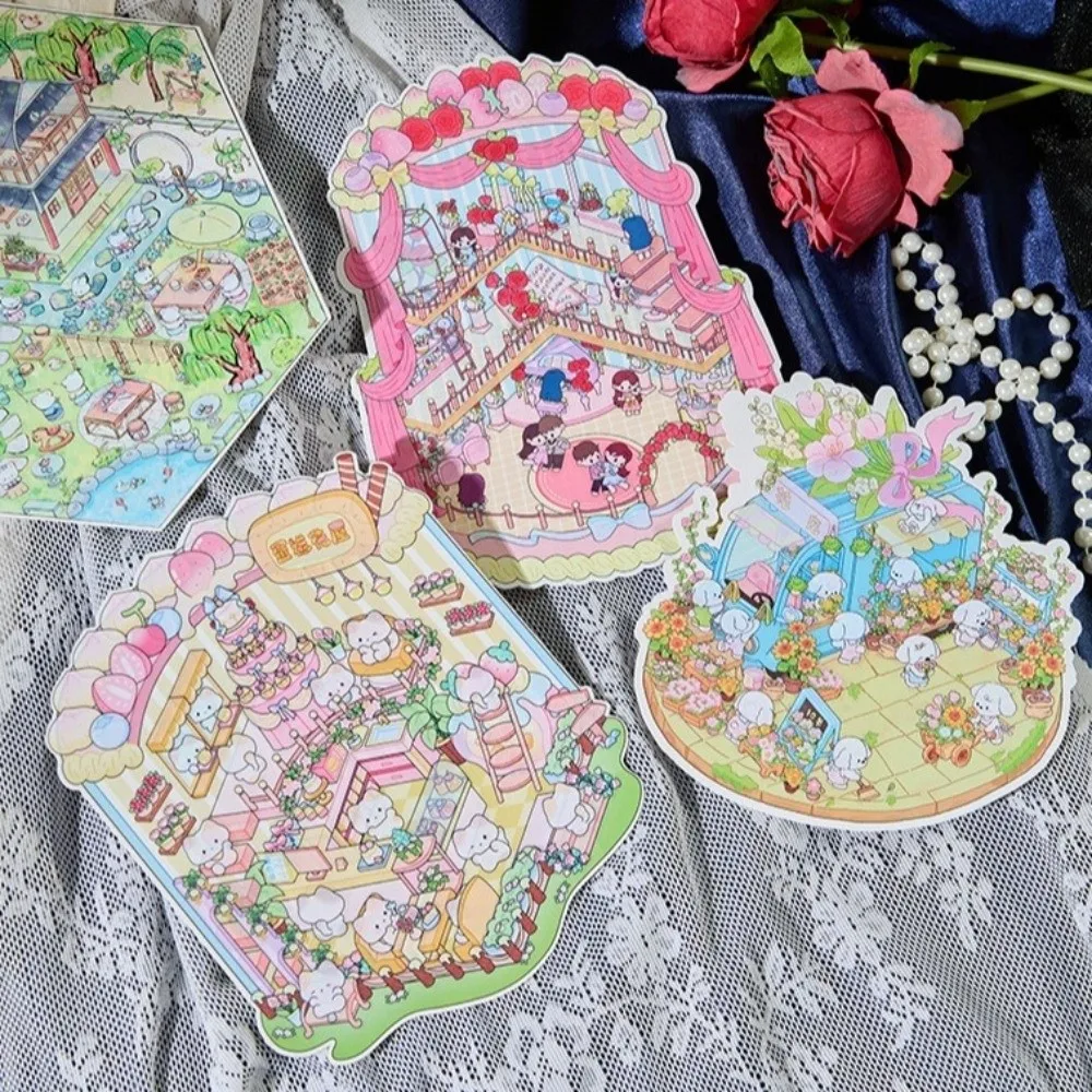 

ПЭТ 3D пейзажные наклейки 5,0 6,0 7,0 8/10 сцена 20 листов визуальная наклейка для укладки мультфильм город большой стиль наклейки сцены кабины