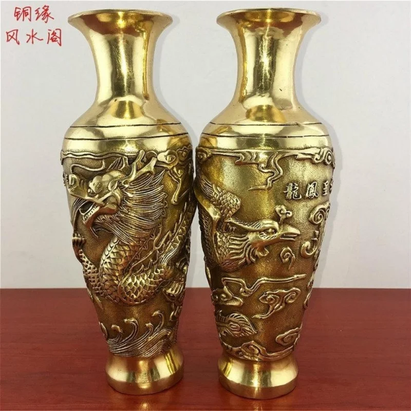 

Pure Copper Dragon and Phoenix Vase Ornament Home Decoration Dragon and Phoenix Auspicious Copper Vase Office Decoration Free Sh