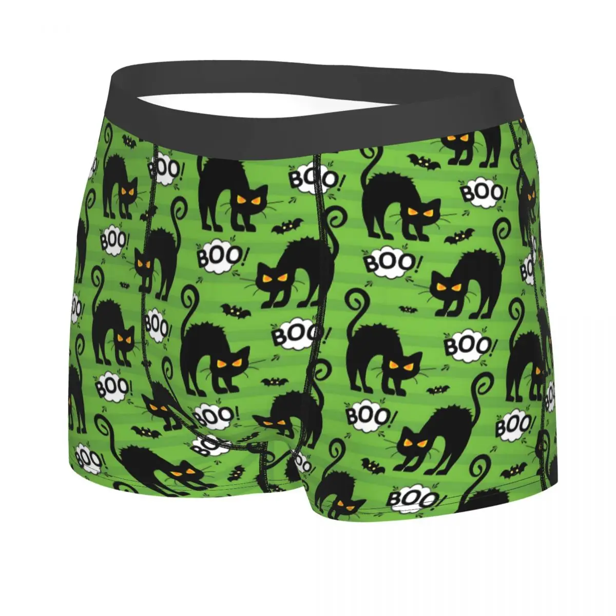 Custom Halloween Angry Cat Allover Green Underwear Men Breathable Boxer Briefs Shorts Panties Soft Underpants For Homme