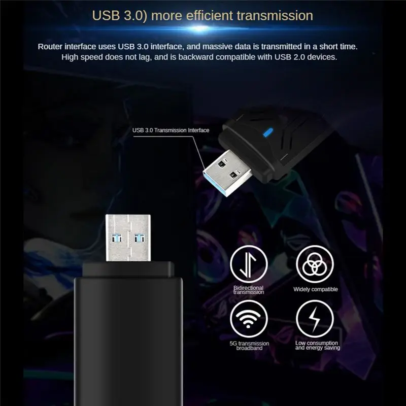 A43M 1800Mbps Wifi 6 USB 3.0 Adapter 2.4G 5.8G WiFi6 Dongle Network Card Support Win 7 10 11 PC