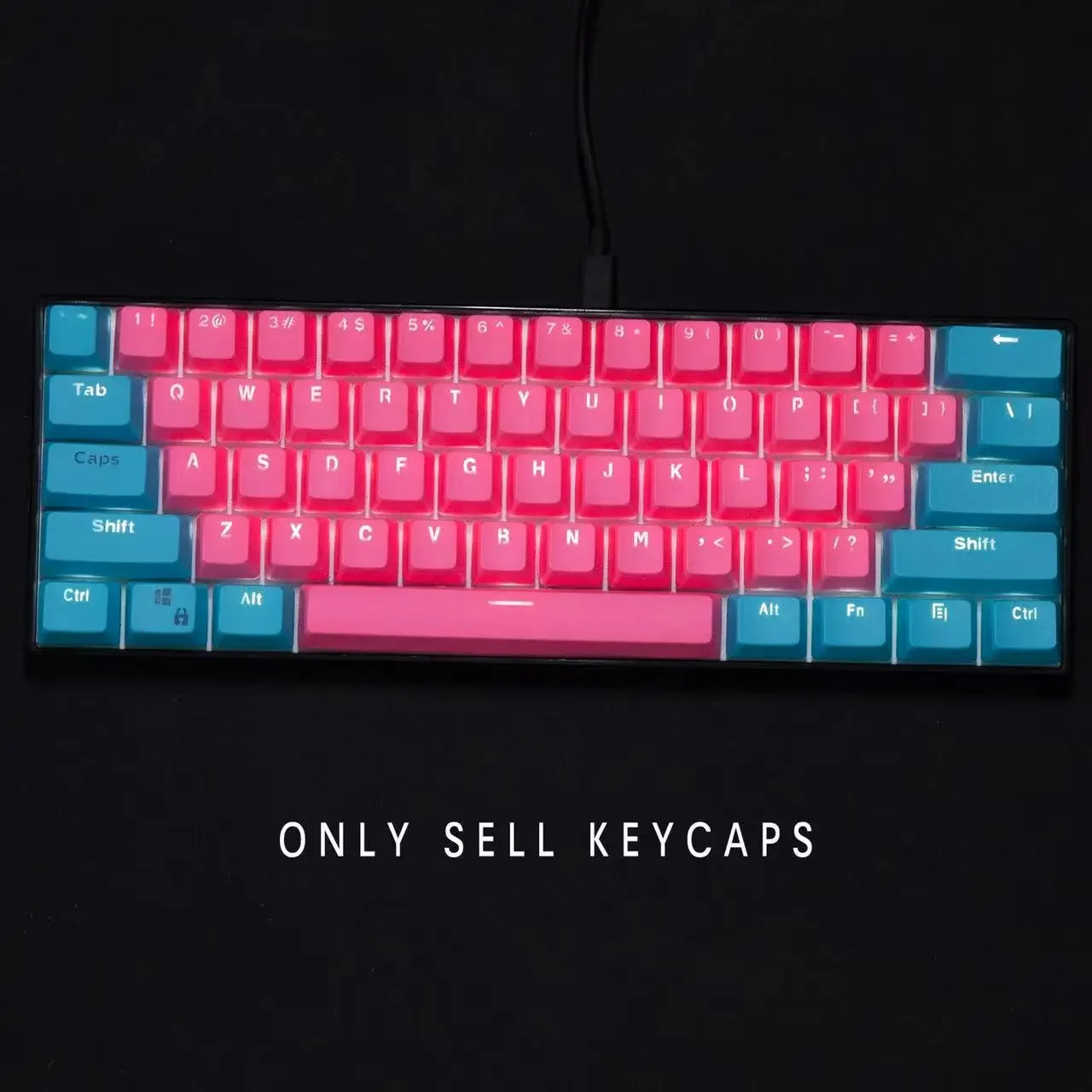 Blue and pink double-spell PBT keycap, OEM height font light-transmitting keycap for 61/87/104 mechanical keyboard