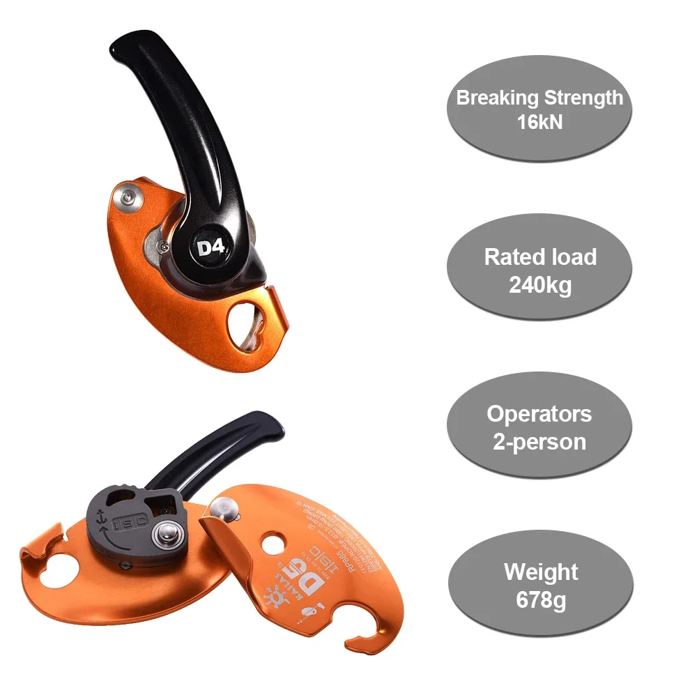 Alat Belay Pendakian Baru untuk Panjat Tebing, Penyelamatan di Puncak, Peralatan Turun Tebing KAILAS D4 Double-Stop Auto-Lock Descender
