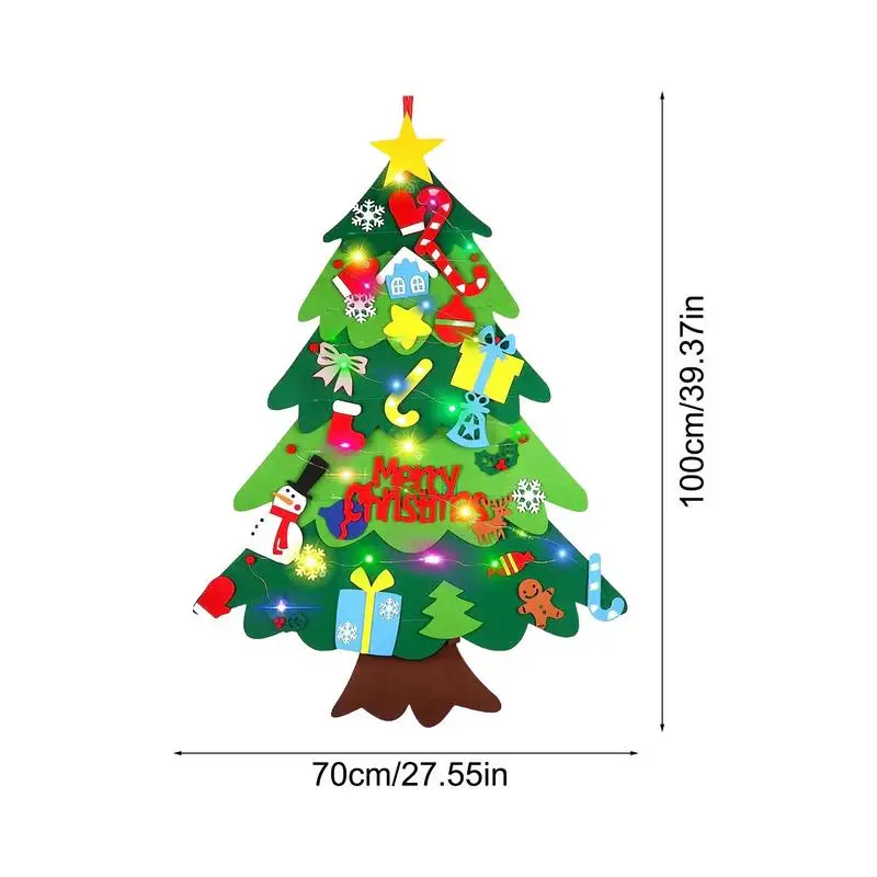 펠트 크리스마스 트리 장난감 펠트 크리스마스 트리 키트, 창의적인 어린이 크리스마스 트리 장난감 펠트 크리스마스 트리 장식, LED 스트링 조명