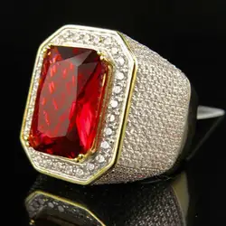 HOYON Luxury Natural 3 Carat Ruby Diamond Zircon Jewelry 14K Gold Color Men's Ring Pure Ruby Women's Ring Gift Bizuteria Jewelry