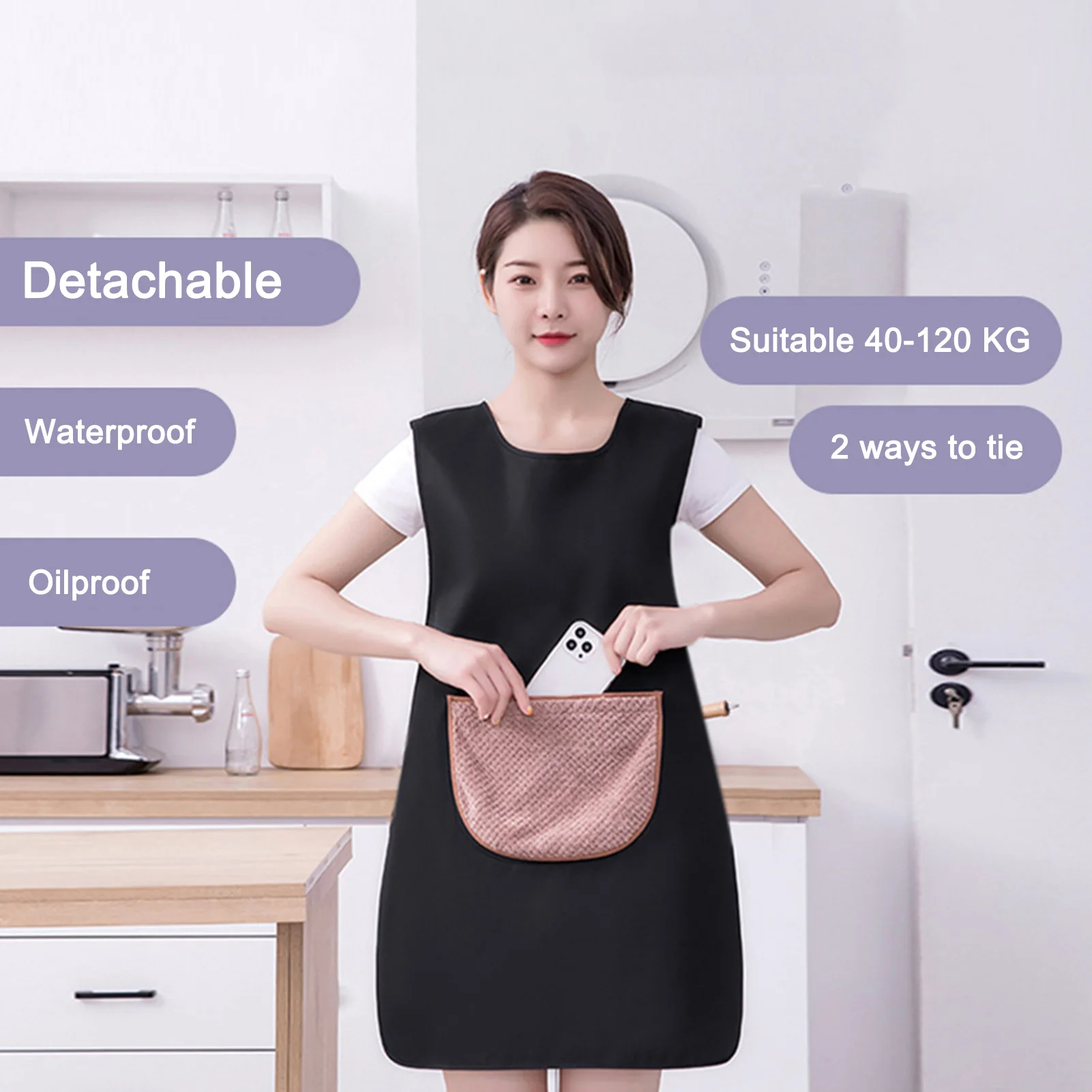 Detachable Tower Waterproof Oilproof Salon Hairdressing Kitchen Aprons Work Apron Grill Bar Shop Cafes Beauty Nails Uniform