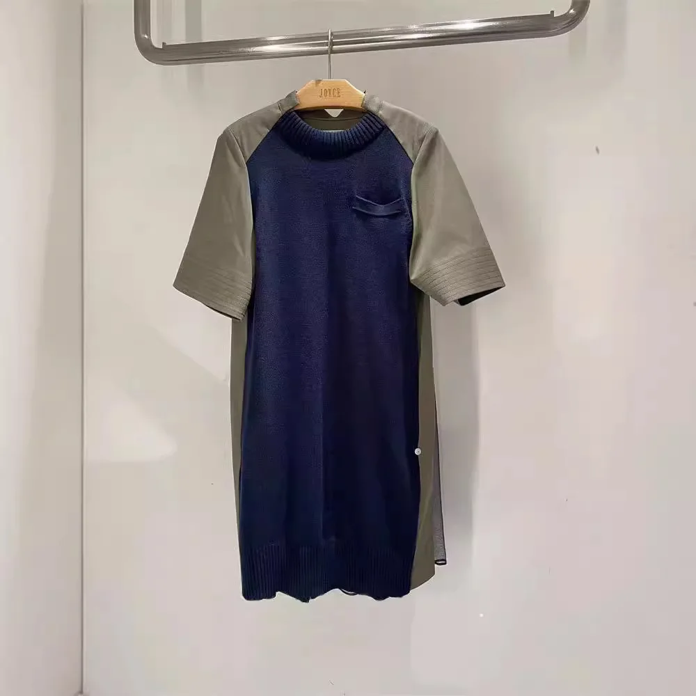 

2025 Summer New Style Five-Sleeve Round-neck Striped Double-color Knitted Dress for Women y2k