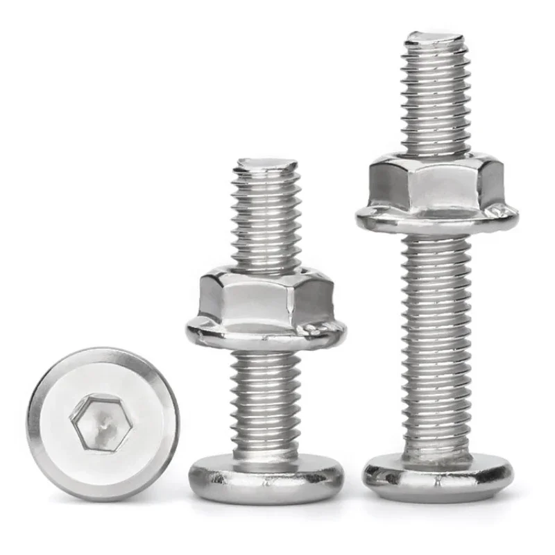 M3 M4 M5 M6 M8 M10 M12 304 Stainless Steel Flat Head Beveled Inner Hexagon Screw Nut Full Flange Screw Cap Beveled Bolt