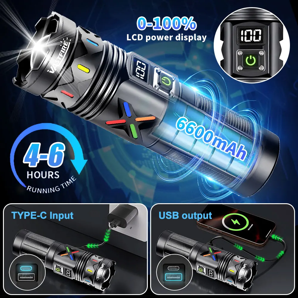 Rechargeable 5000 Lumens Led Flashlight Handheld Large Flashlight Super Bright Outdoor Searchlight 1500m ultra long distance