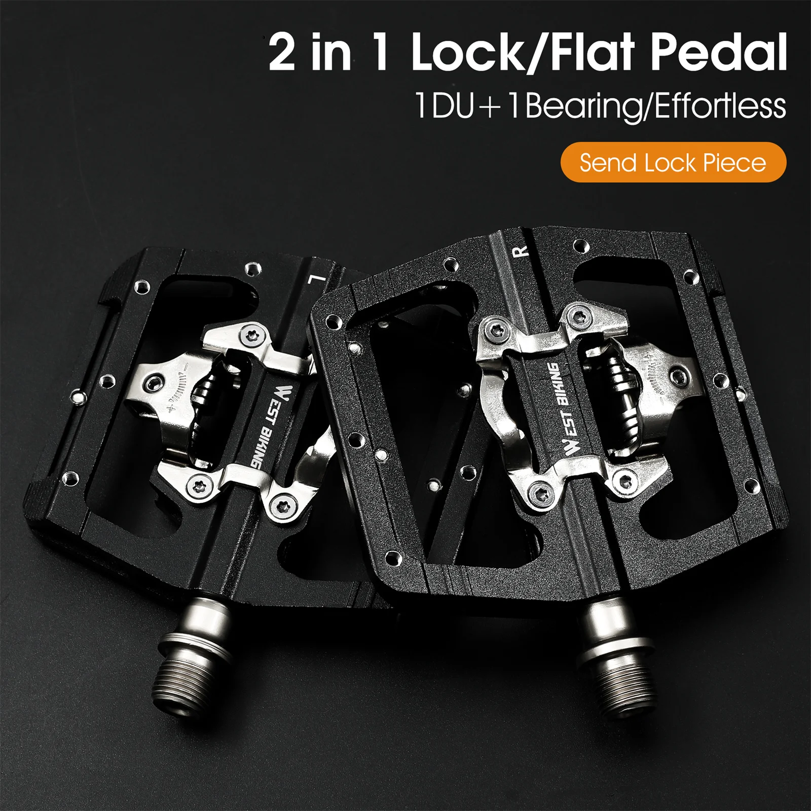 

Педали для горного велосипеда 2-в-1, двухсторонние плоские самоблокирующиеся педали SPD с герметичными подшипниками для деталей велосипедного шоссейного велосипеда MTB