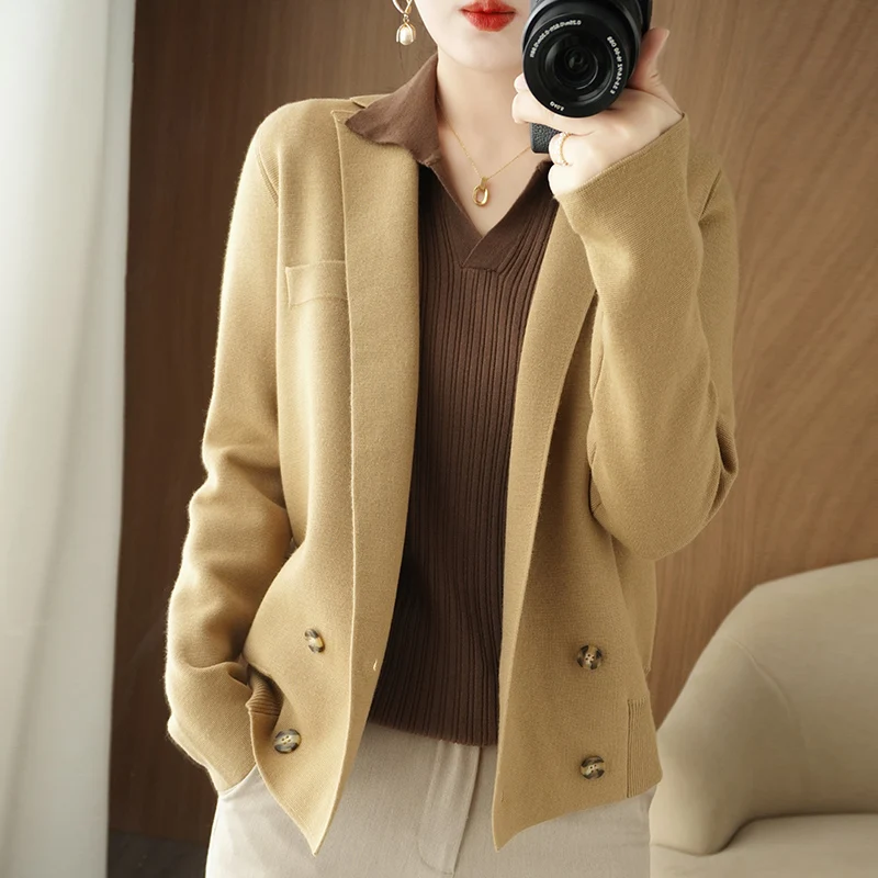 2023 New Women Spring and Autumn cashmere  Coats Vintage  Long Sleeve  Jackets fashion Elegant  coat