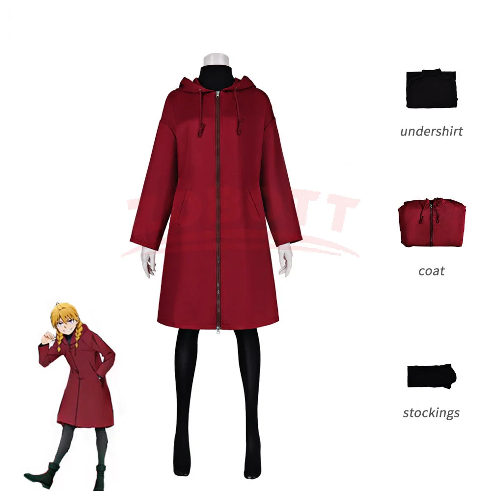 

Anime Daemons Gabby Cosplay Costume Women Red Hooded Zip Up Long Jacket Coat Shadow Realm Outfits Halloween Party Suit