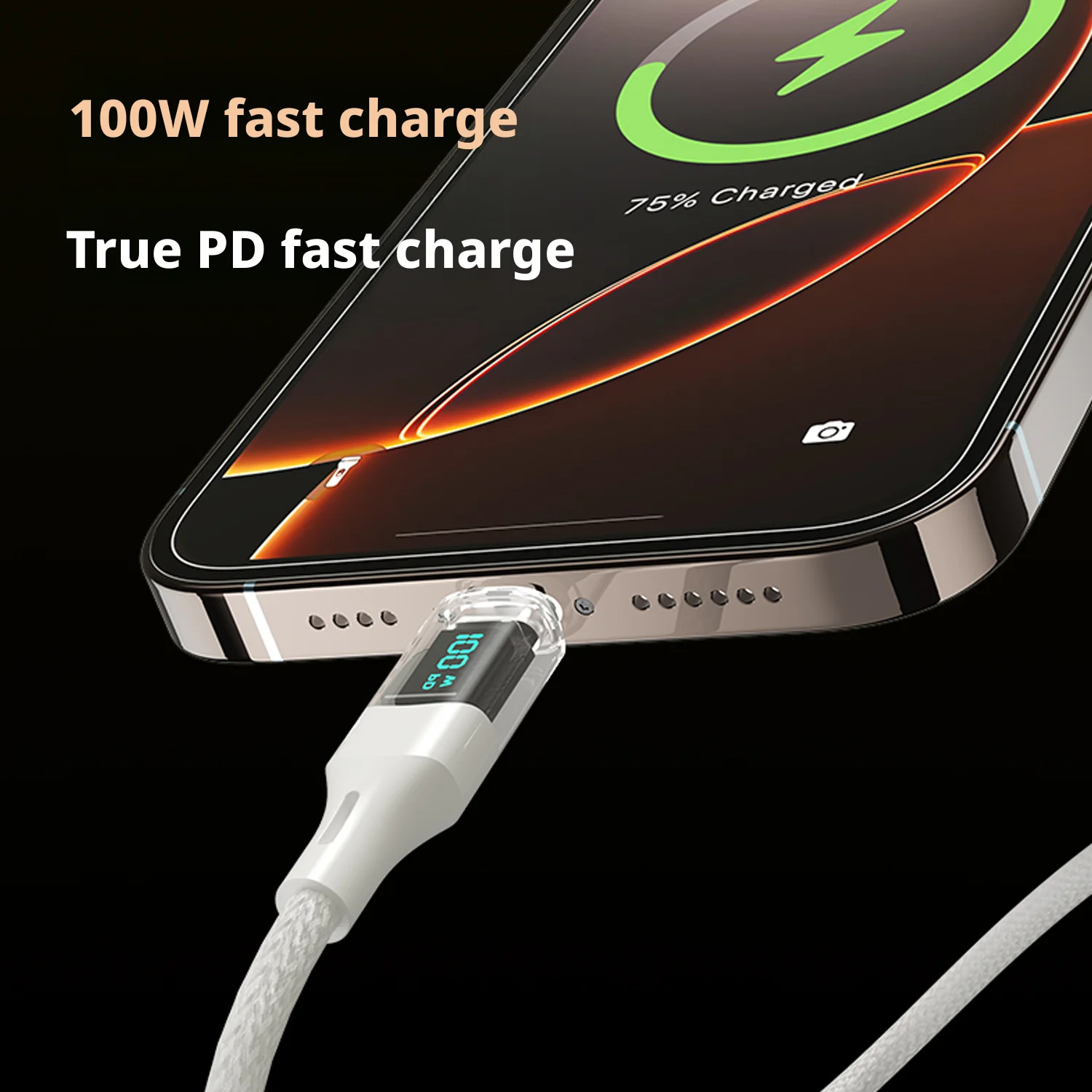 كابل ANSEIP 100 وات USB إلى النوع C لهاتف iPhone 17 16 15 كابل شحن سريع للغاية مع سلك بيانات شاشة LED لهاتف سامسونج هواوي